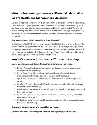 Vitreous Hemorrhage Uncovered Essential Information for Eye Health and Management Strategies