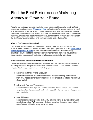 Find the Best Performance Marketing Agency to Grow Your Brand