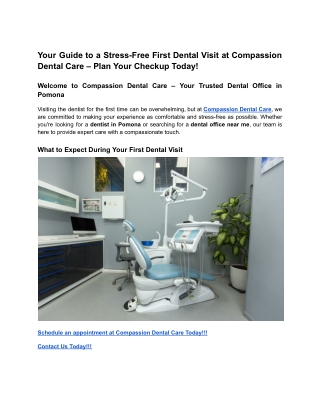 Your Guide to a Stress-Free First Dental Visit at Compassion Dental Care – Plan Your Checkup Today