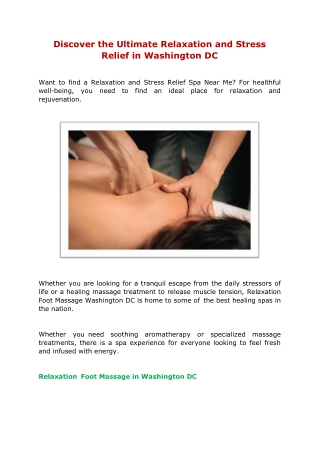 Discover the Ultimate Relaxation and Stress Relief in Washington DC