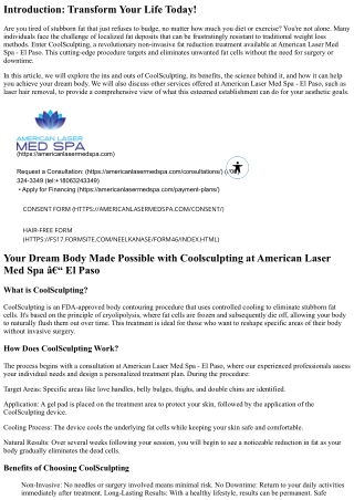 Your Dream Body Made Possible with Coolsculpting at American Laser Med Spa – El