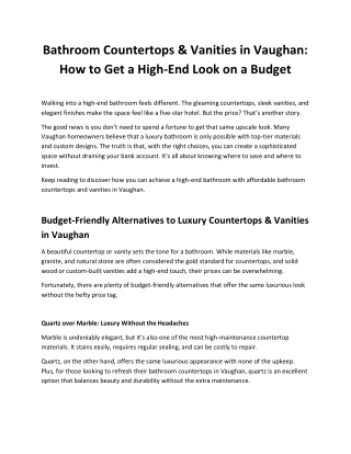 Luxury Bathroom Countertops & Vanities in Vaughan on a Budget