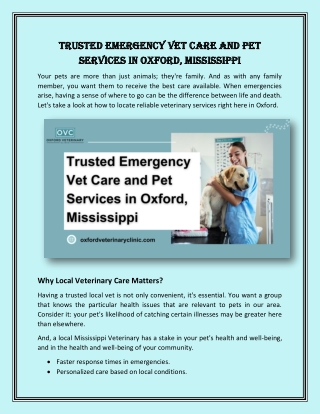 Trusted Emergency Vet Care and Pet Services in Oxford Mississippi