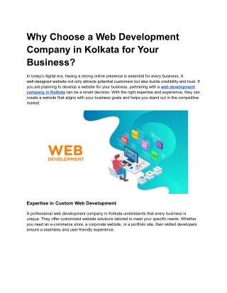 Why Choose a Web Development Company in Kolkata for Your Business