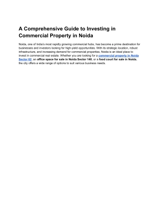A Comprehensive Guide to Investing in Commercial Property in Noida