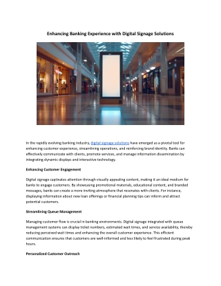 Enhancing Banking Experience with Digital Signage Solutions