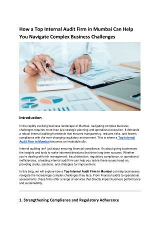 How a Top Internal Audit Firm in Mumbai Can Help You Navigate Complex Business Challenges