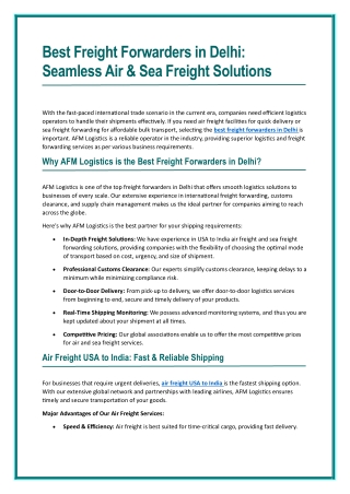 Best Freight Forwarders in DelhiSeamless Air & Sea Freight Solutions