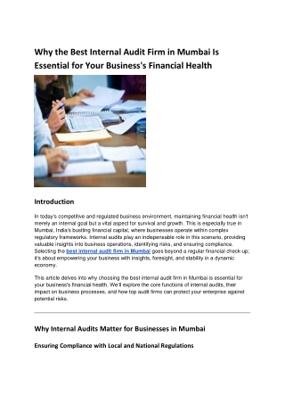 Why the Best Internal Audit Firm in Mumbai Is Essential for Your Business's Financial Health
