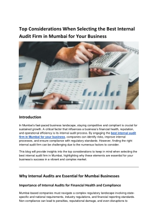 Top Considerations When Selecting the Best Internal Audit Firm in Mumbai for Your Business
