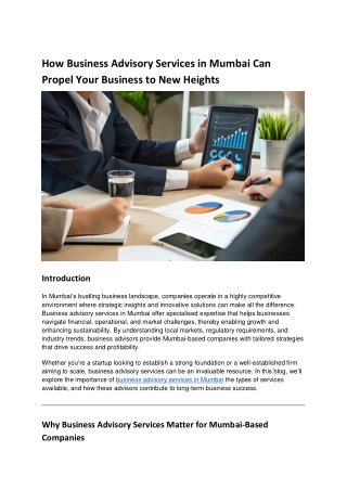 How Business Advisory Services in Mumbai Can Propel Your Business to New Heights