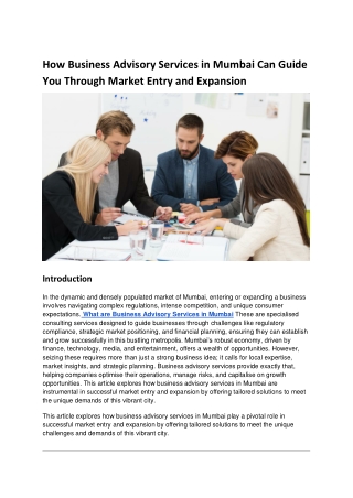 How Business Advisory Services in Mumbai Can Guide You Through Market Entry and Expansion