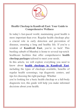 Health Checkup in Kandivali East Your Guide to Comprehensive Wellness