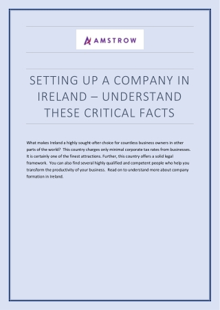 SETTING UP A COMPANY IN IRELAND – UNDERSTAND THESE CRITICAL FACTS