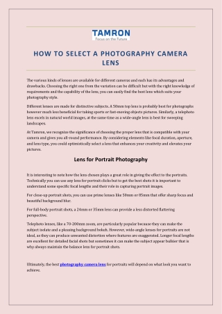 how to select a photography camera lens