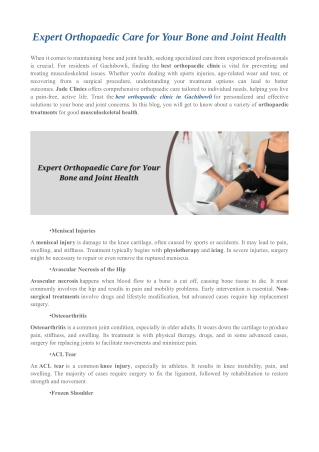 Expert Orthopaedic Care for Your Bone and Joint Health