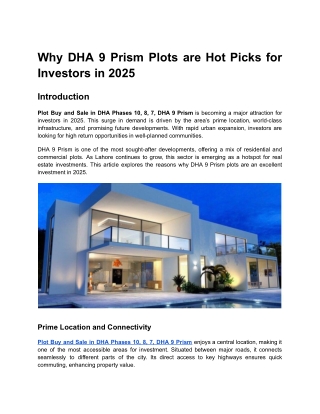 Why DHA 9 Prism Plots are Hot Picks for Investors in 2025