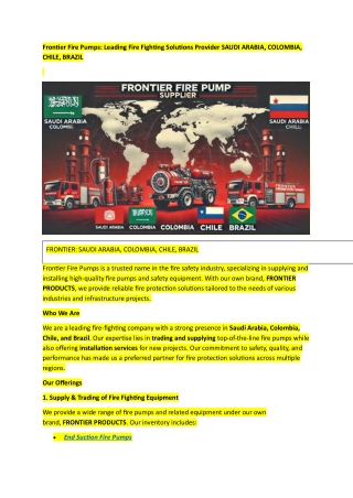 frontier fire pumps leading fire fighting