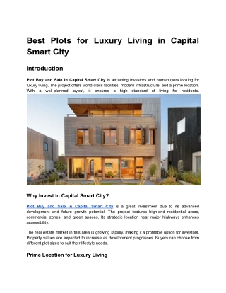 Best Plots for Luxury Living in Capital Smart City