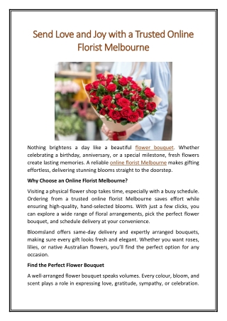 Send Love and Joy with a Trusted Online Florist Melbourne