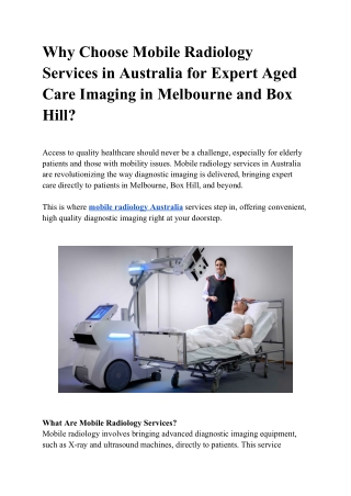 Why Choose Mobile Radiology Services in Australia for Expert Aged Care Imaging in Melbourne and Box Hill_