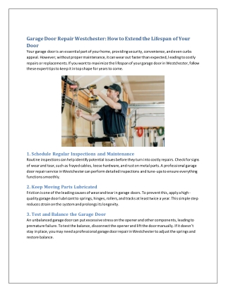 Garage Door Repair Westchester: How to Extend the Lifespan of Your Door