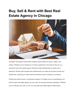 Buy, Sell & Rent with Best Real Estate Agency in Chicago