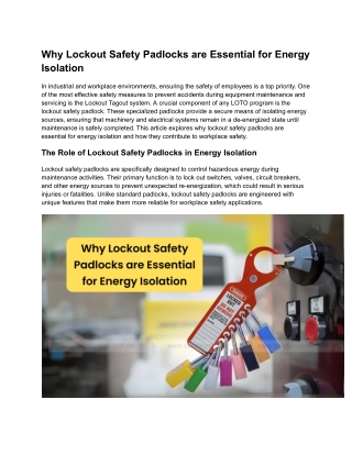 Why Lockout Safety Padlocks are Essential for Energy Isolation