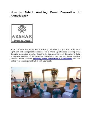 How To Select Wedding Event Decoration in Ahmedabad