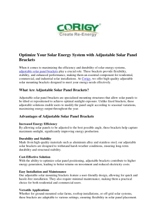 Optimize Your Solar Energy System with Adjustable Solar Panel Brackets