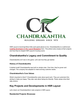 Leading Developers in HSR Layout Bangalore