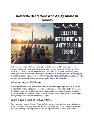 Celebrate Retirement With A City Cruise In Toronto