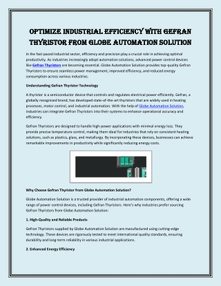 Optimize Industrial Efficiency with Gefran Thyristor from Globe Automation Solution