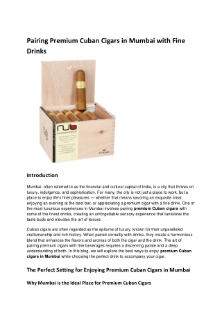Pairing Premium Cuban Cigars in Mumbai with Fine Drinks