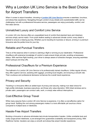 Why a London UK Limo Service is the Best Choice for Airport Transfers
