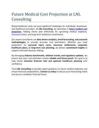 future medical cost projection at lnl consulting