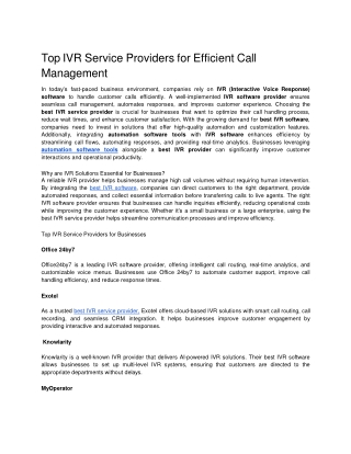 top ivr service providers for efficient call