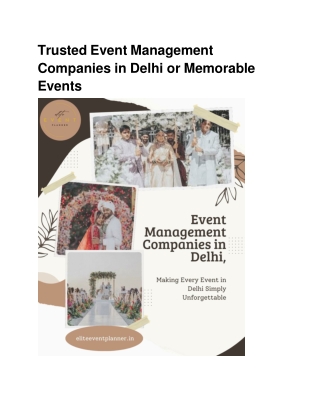 Trusted Event Management Companies in Delhi or Memorable Events