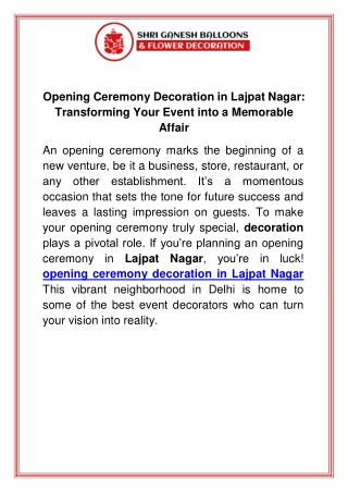 Opening Ceremony Decoration in Lajpat Nagar Transforming Your Event into a Memorable Affair