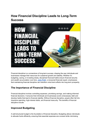 Why Financial Discipline is Essential for Long-Term Success – John Polit’s Persp