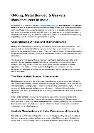 O-Ring, Metal Bonded & Gaskets Manufacturers in India