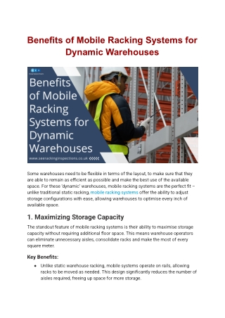 Benefits of Mobile Racking Systems for Dynamic Warehouses