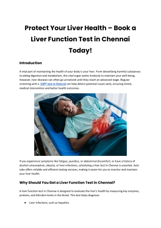 Don't Ignore Liver Health – Book a Liver Test in Chennai Today!