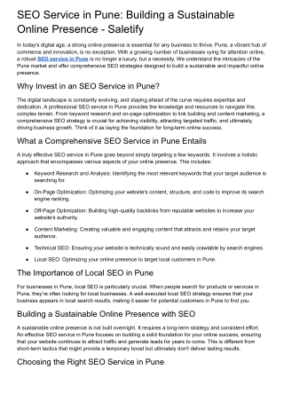 SEO Service in Pune: Building a Sustainable Online Presence - Saletify
