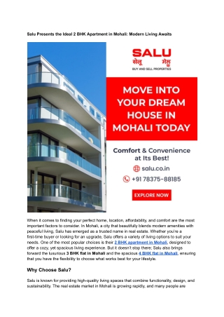 Salu Presents the Ideal 2 BHK Apartment in Mohali_ Modern Living Awaits