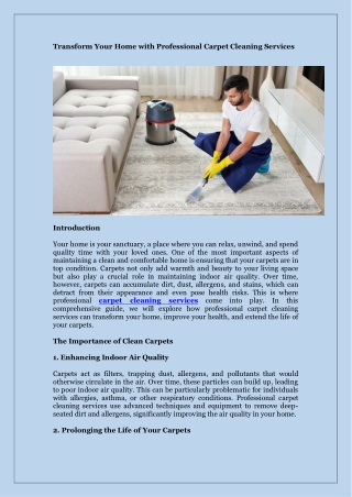 Transform Your Home with Professional Carpet Cleaning Services