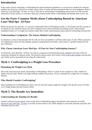 Get the Facts: Common Myths about Coolsculpting Busted by American Laser Med Spa