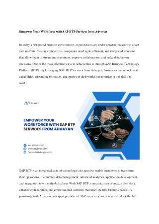 Empower Your Workforce with SAP BTP Services from Advayan