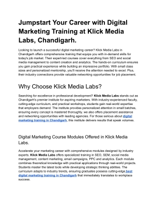 Digital Marketing training in Chandigarh