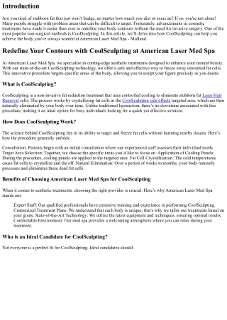 Redefine Your Contours with CoolSculpting at American Laser Med Spa